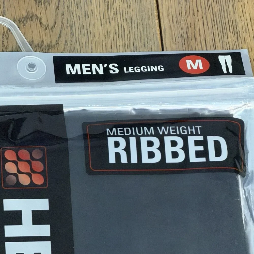 New Mens HeatKeep Med. Weight Ribbed Legging.  Black. Mens Medium